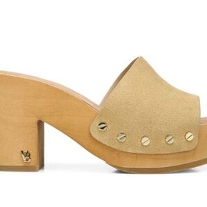 Veronica Beard Tan Suede Mules with Chunky Heel